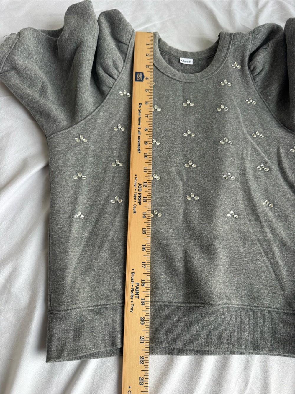 Clare V. Gray Puff Sleeve Sweatshirt Sweater women’s small Silver Embellishments - Picture 8 of 8